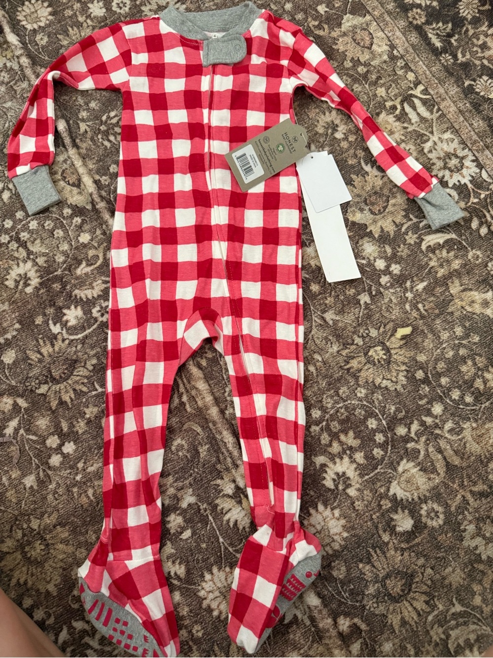 The Honest Company Red and White Gingham Footed Pajamas
